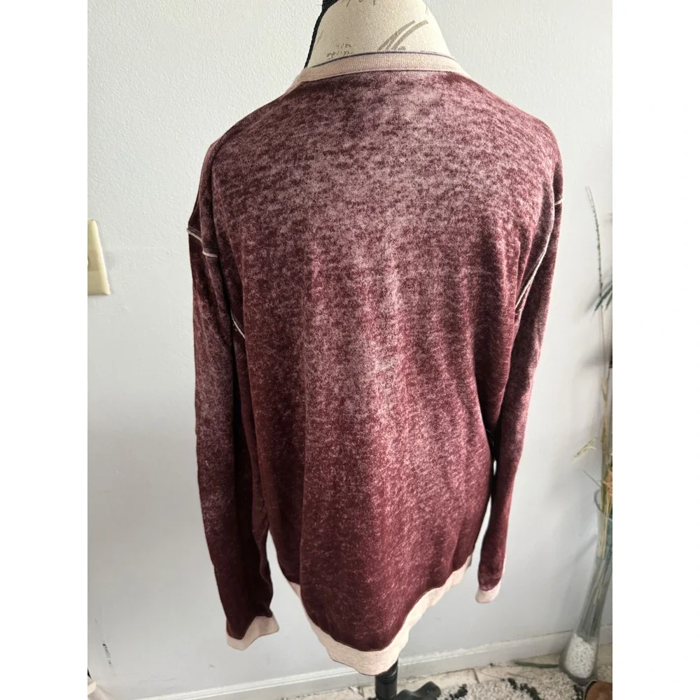 Tommy Bahama Jeans Mens XL Burgundy Acid Wash Cotton Knit Crewneck‎ Sweater